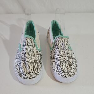 Bucket Feet White and Black Geometric Slip-On Sneakers